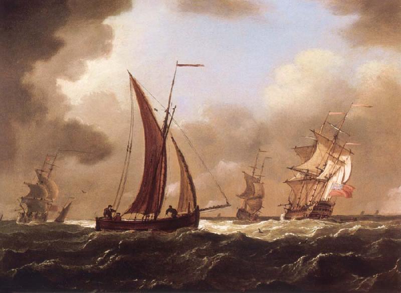 Francis Swaine Small craft at sea in a stiff breeze oil painting image